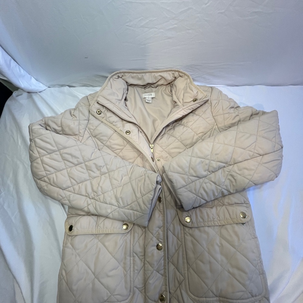 J. Crew Beige Quilted Puffer Coat